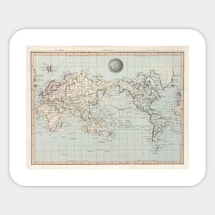 Old World Map (1845) Vintage Global Continents Atlas Sticker